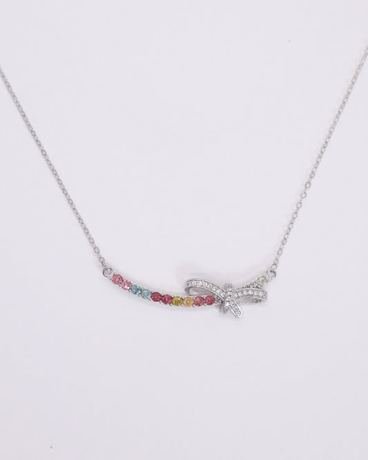 Pink Tourmaline Bow Necklace  - 925 Sterling Silver