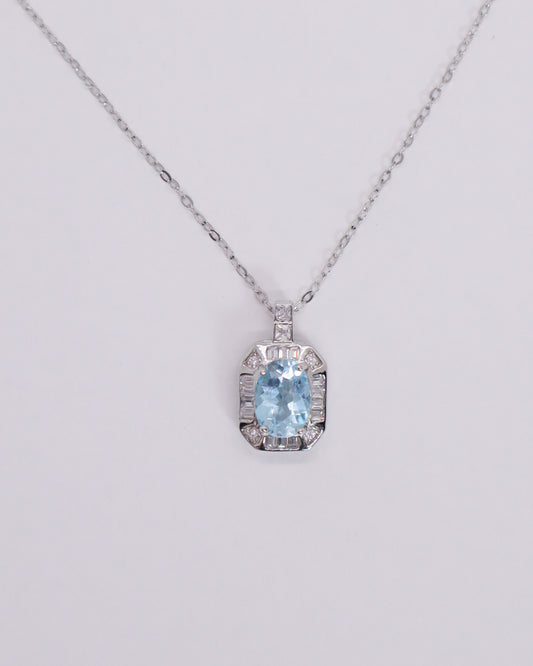 Blue Topaz Square Necklace - 925 Sterling Silver