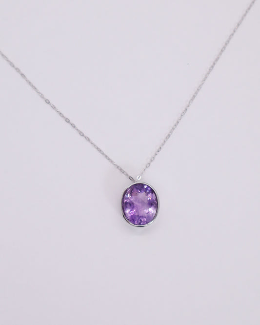 Amethyst Oval Necklace - 925 Sterling Silver