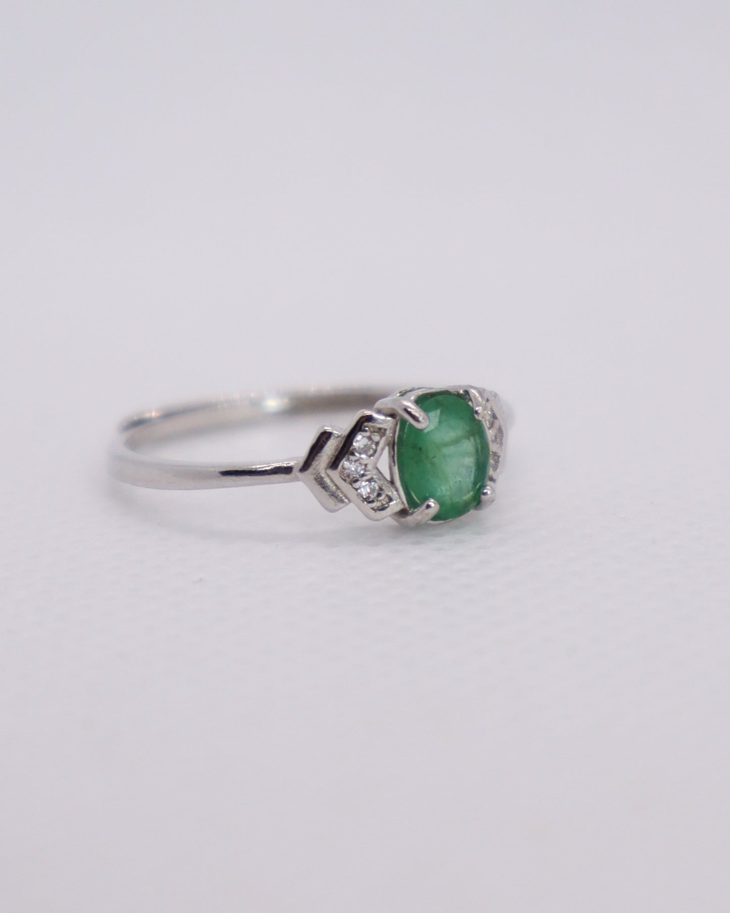 Emerald Oval Ring- 925 Sterling Silver