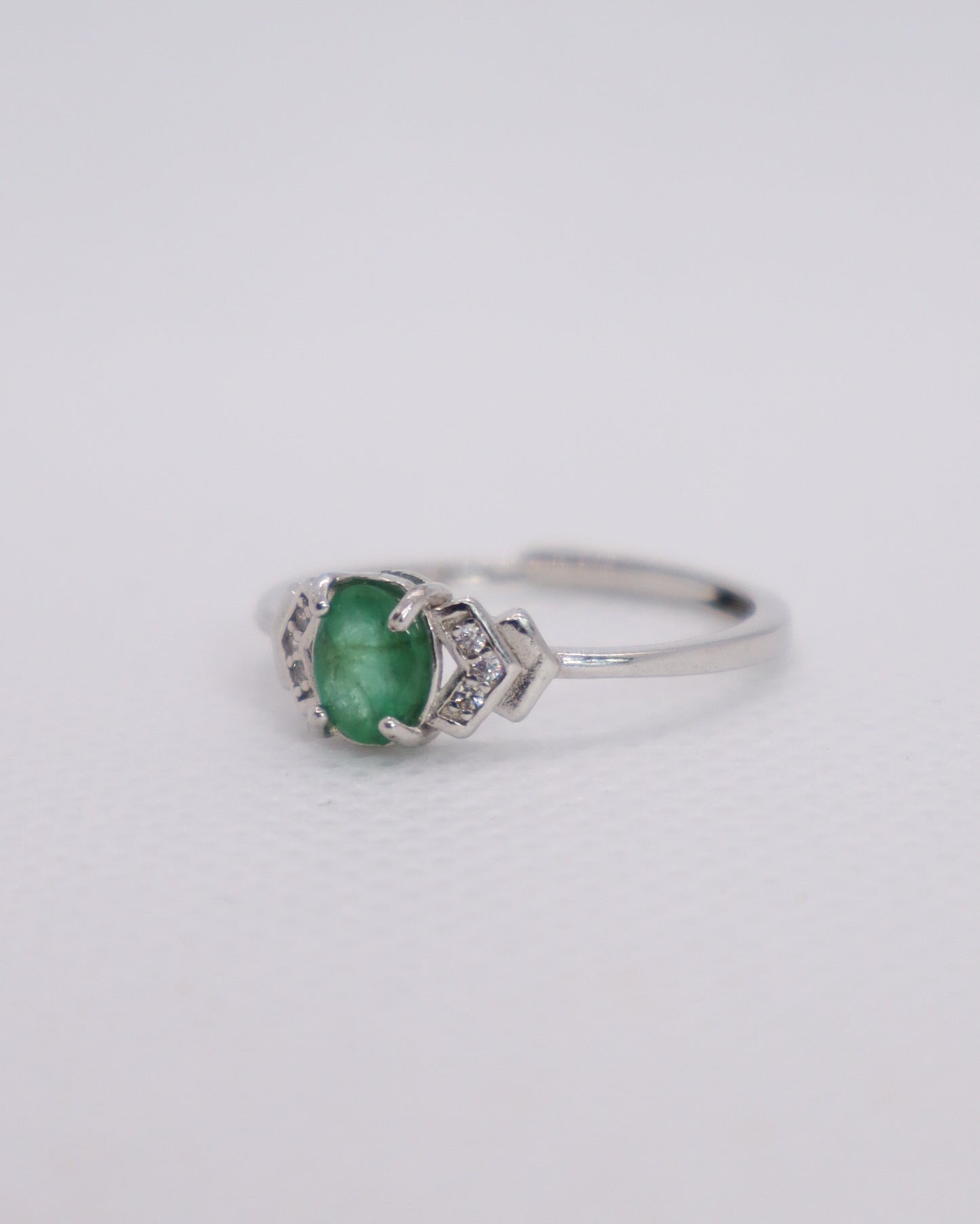 Emerald Oval Ring- 925 Sterling Silver