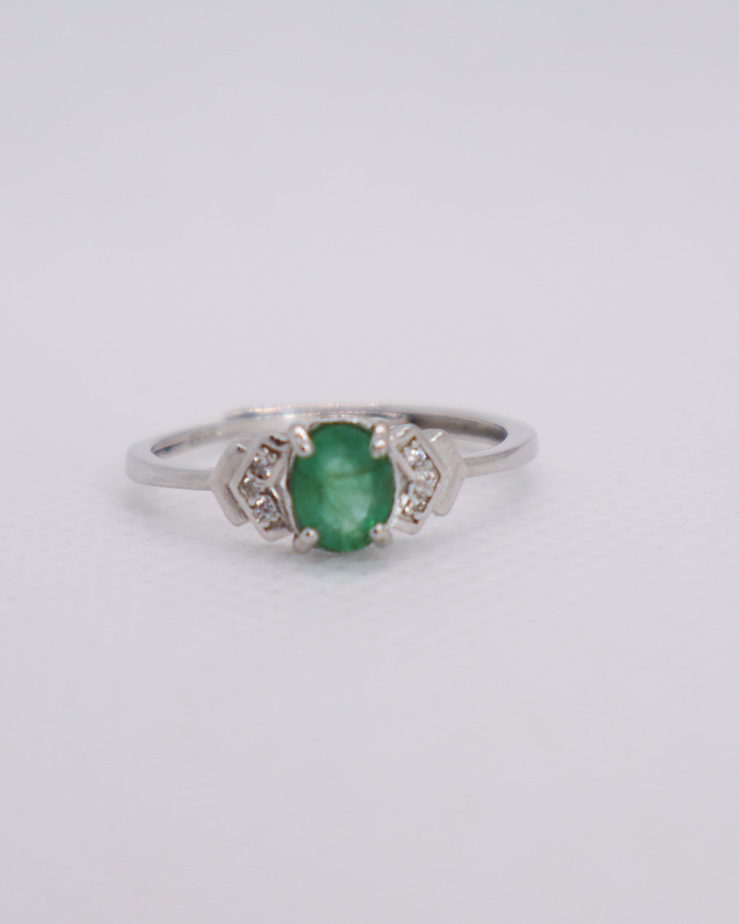 Emerald Oval Ring- 925 Sterling Silver