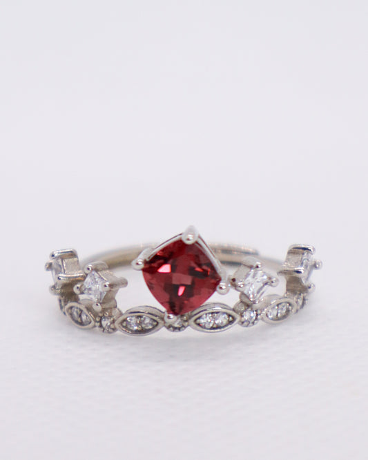 Garnet Crown Ring - 925 Sterling Silver