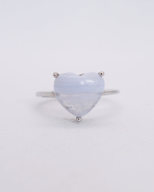 Blue Lace Agate Heart Ring - 925 Sterling Silver