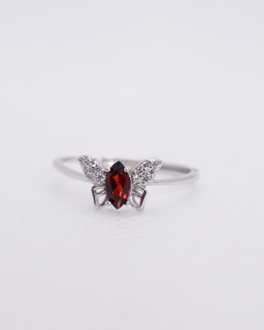 Garnet Butterfly Ring - 925 Sterling Silver