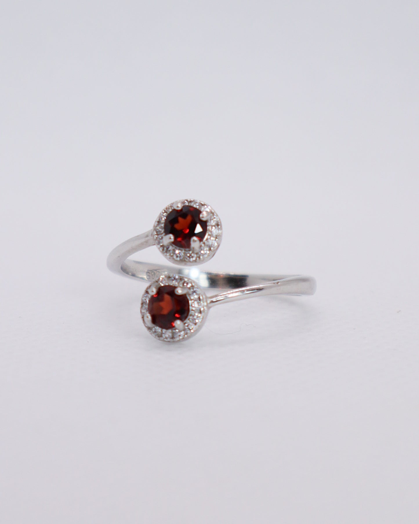 Double Garnet Ring - 925 Sterling Silver