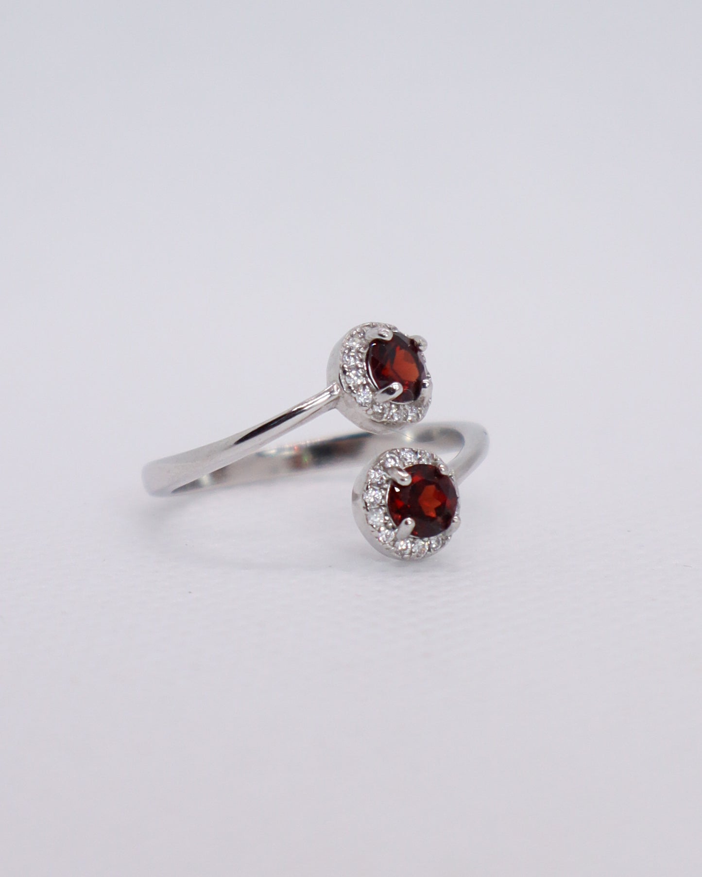 Double Garnet Ring - 925 Sterling Silver