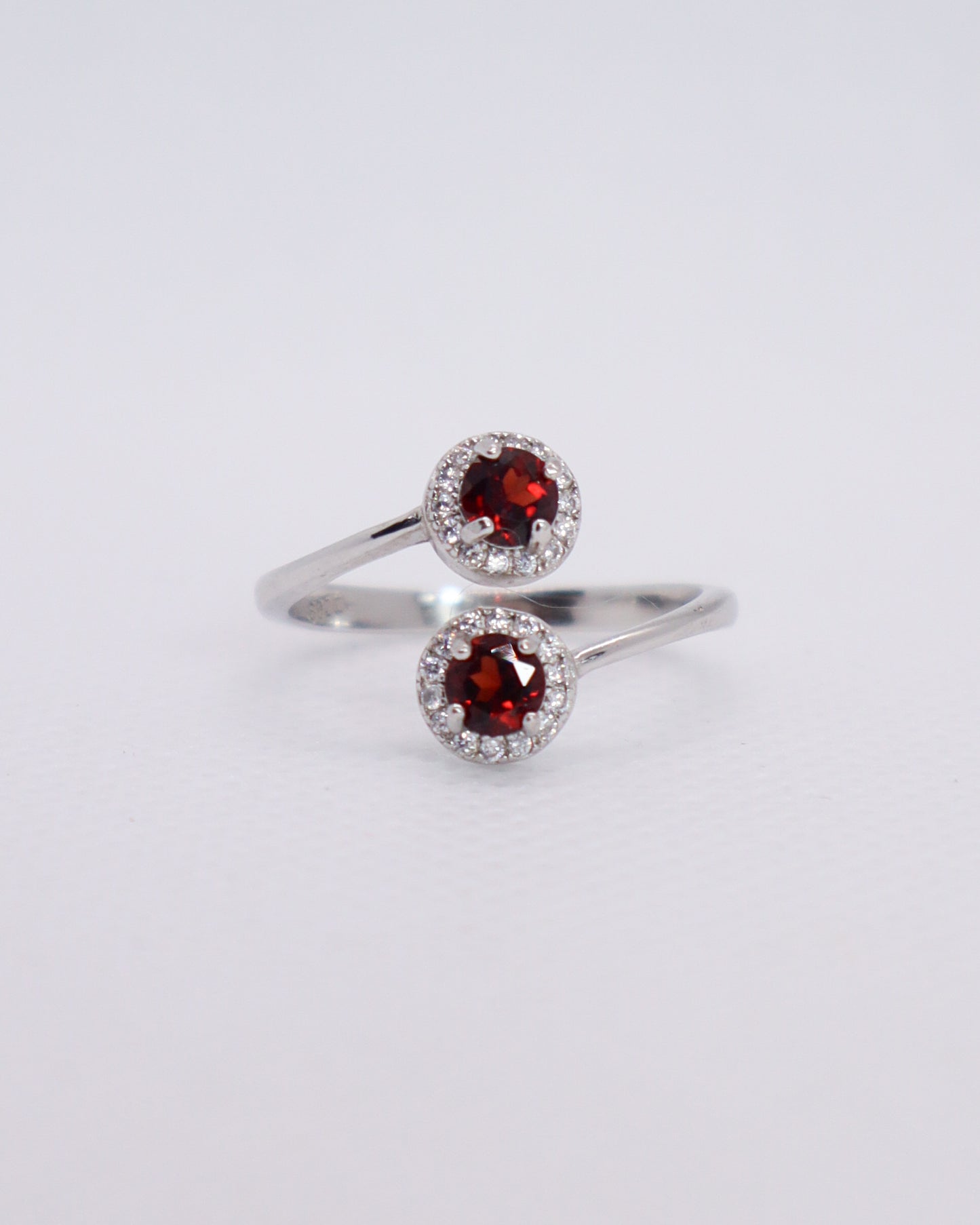 Double Garnet Ring - 925 Sterling Silver