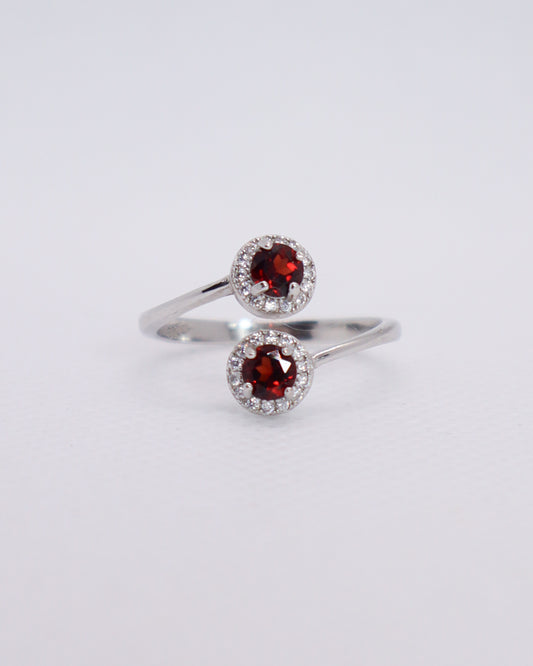 Double Garnet Ring - 925 Sterling Silver