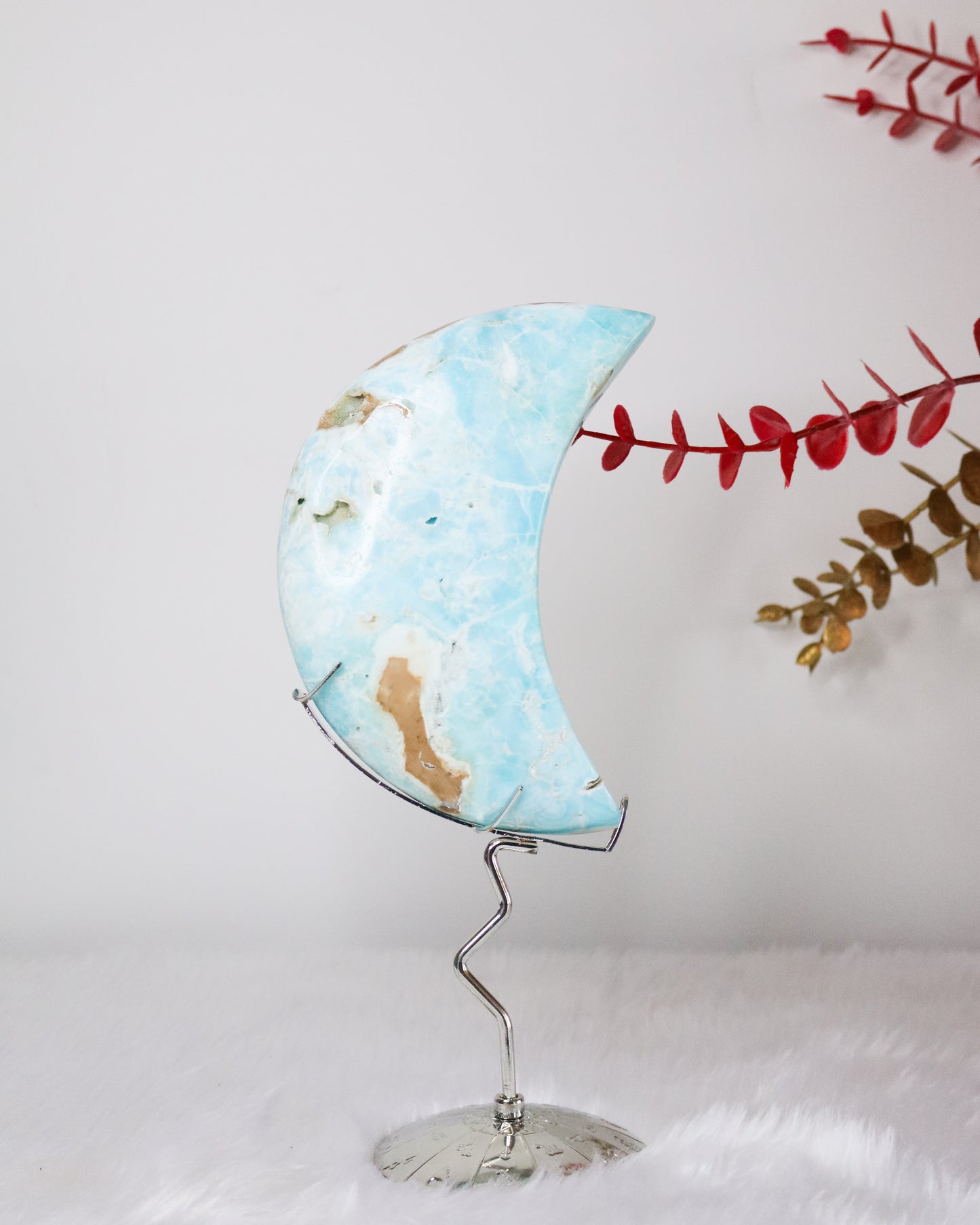 Blue Aragonite Moon on Stand #3