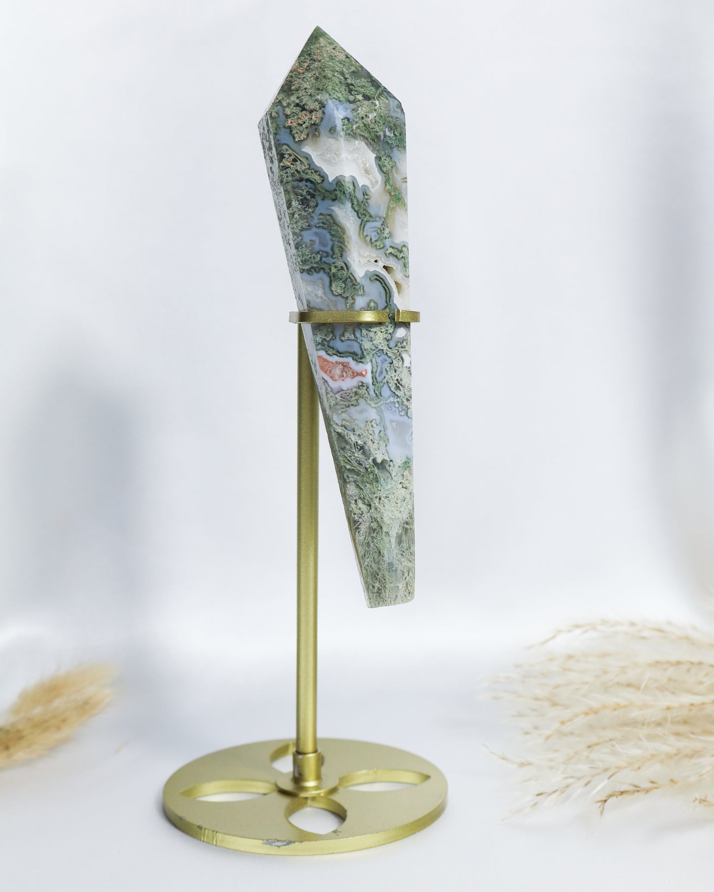 Moss Agate Wand with Stand #7