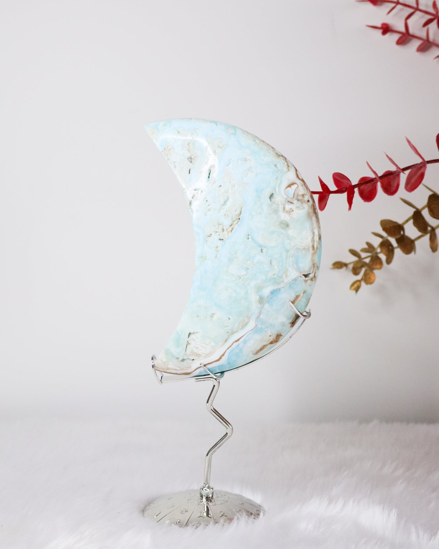 Blue Aragonite Moon on Stand #3