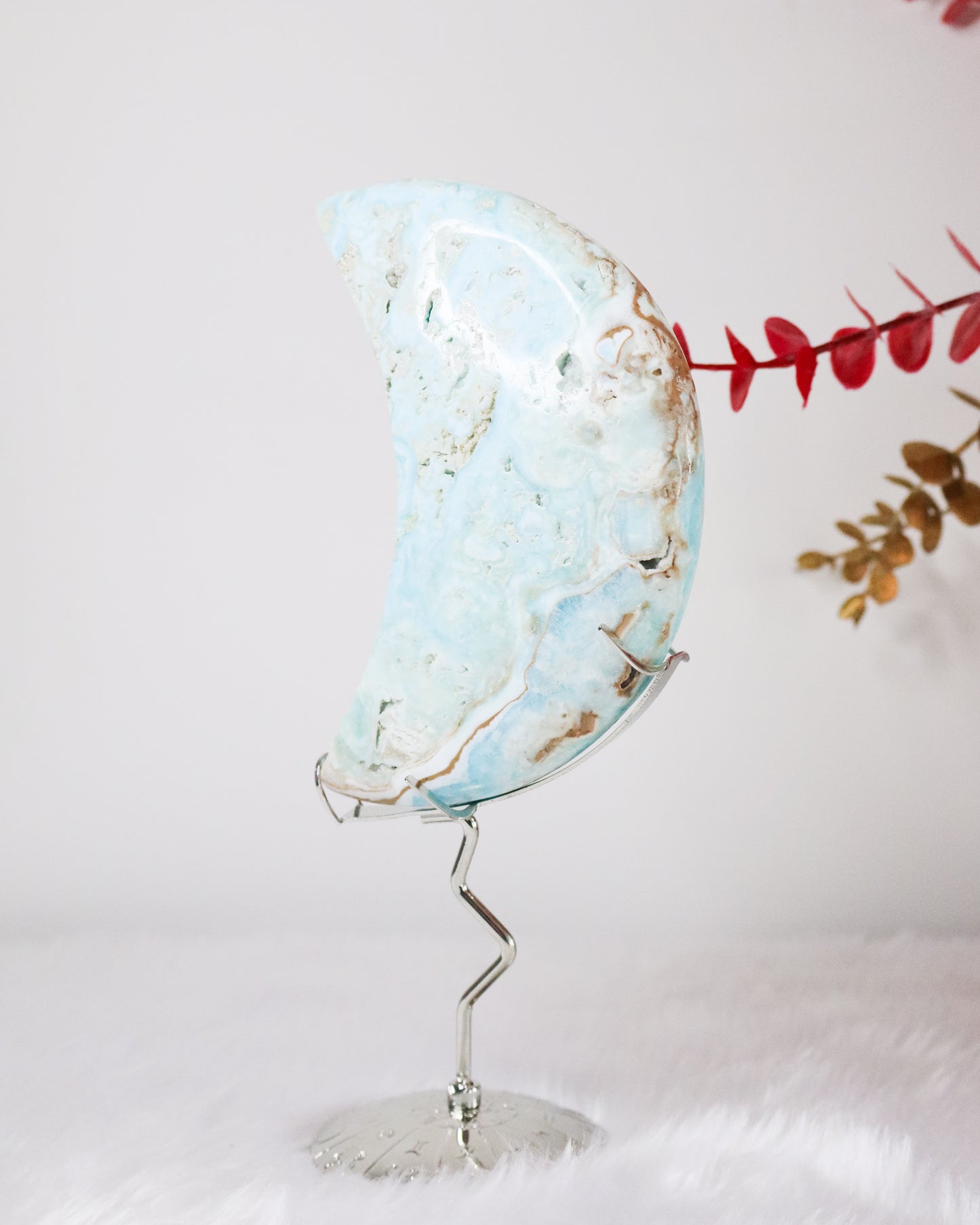 Blue Aragonite Moon on Stand #3