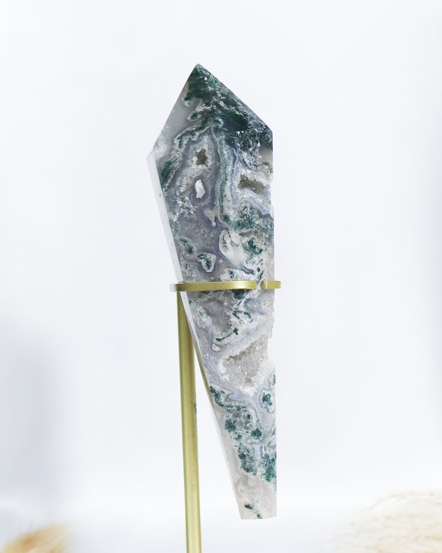 Moss Agate Wand with Stand #4