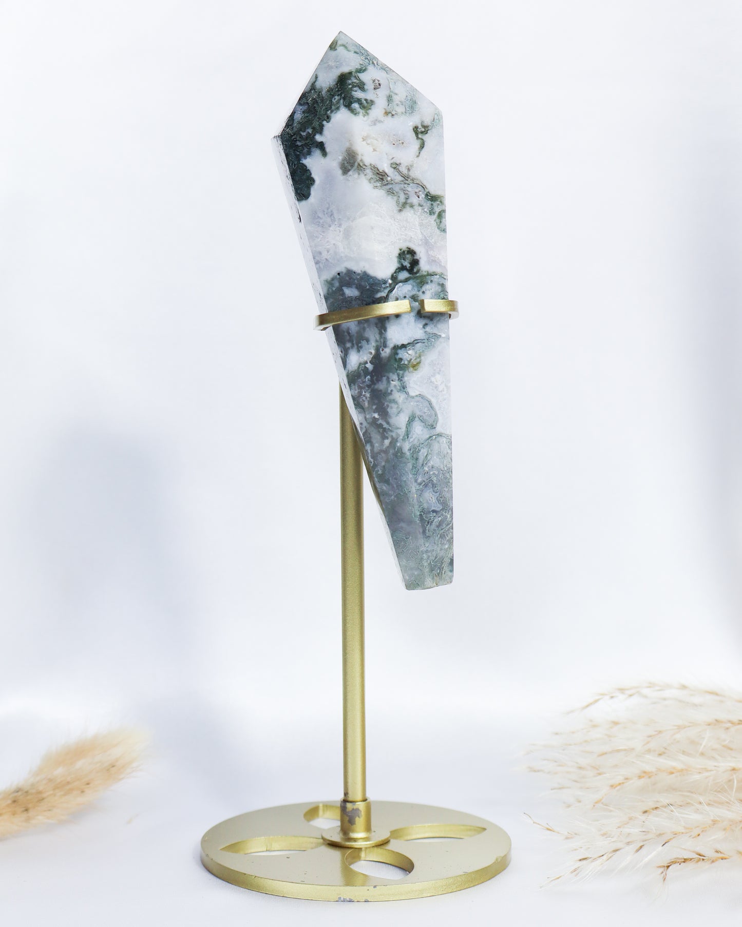 Moss Agate Wand with Stand #8