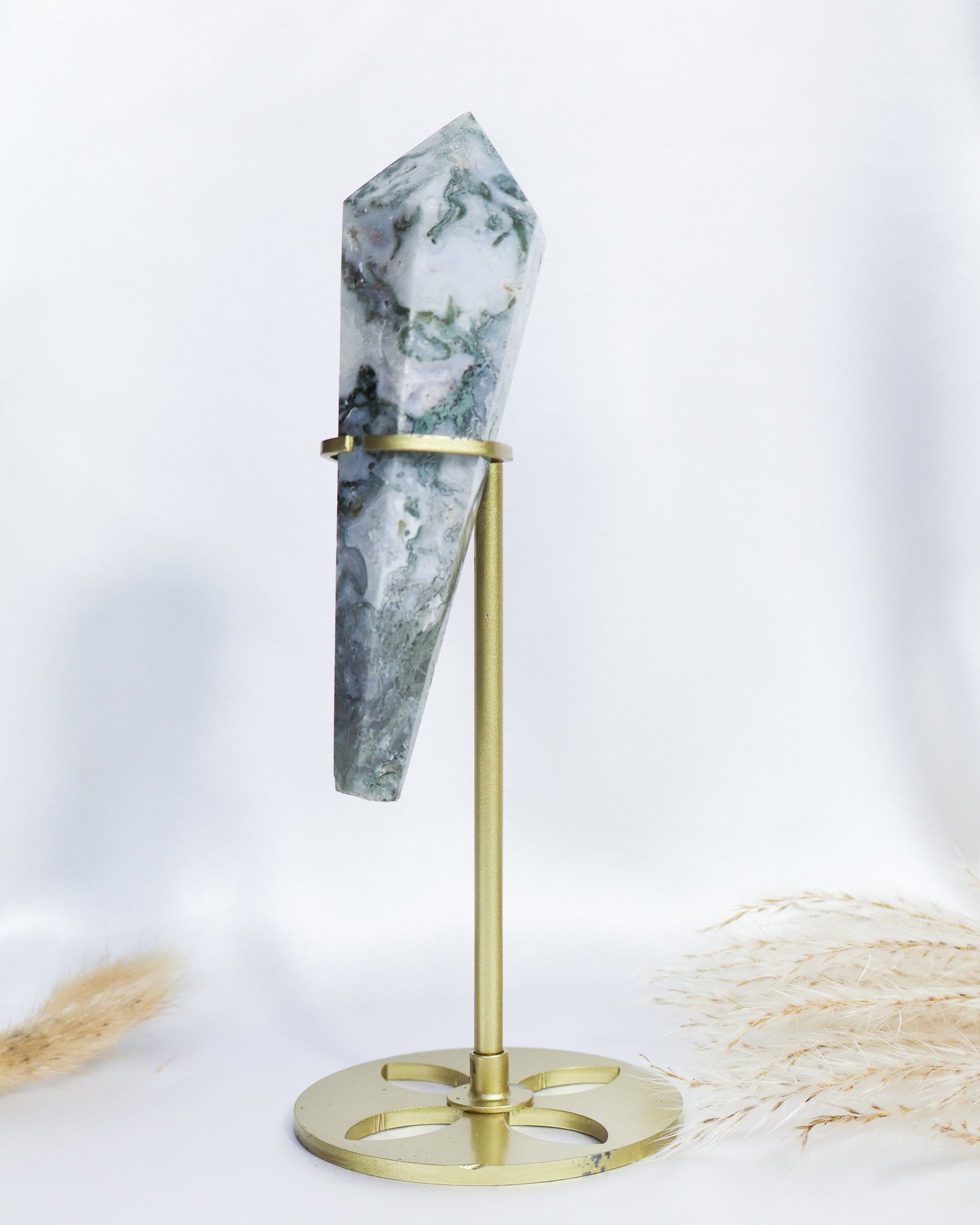 Moss Agate Wand with Stand #8