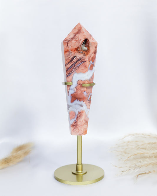 Pink Agate Wand on Stand #6