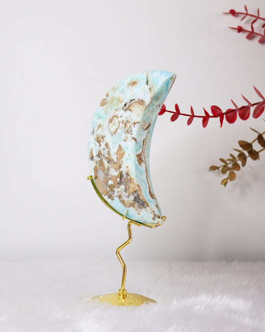 Blue Aragonite Moon on Stand #1