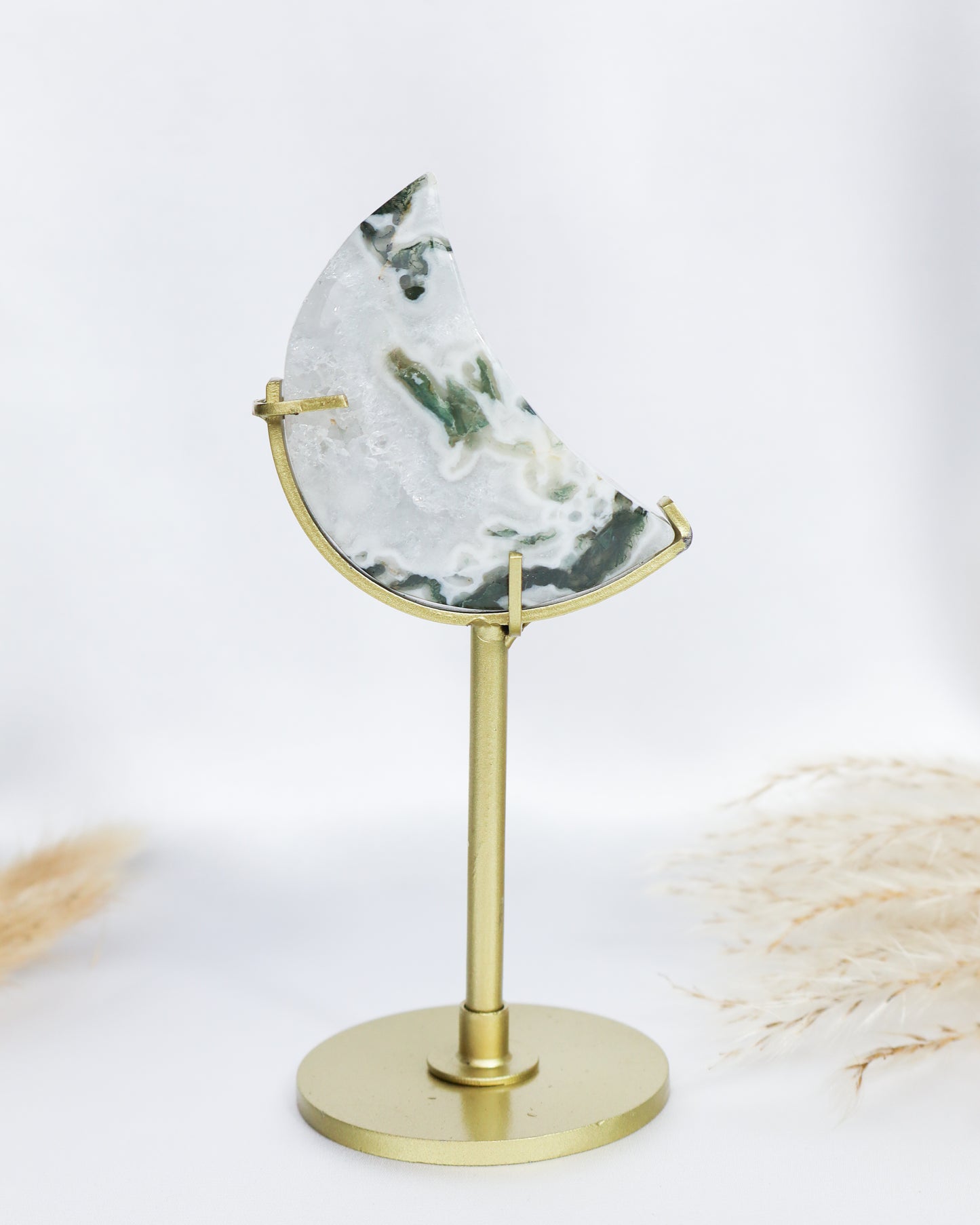 Moss Agate Moon With Stand #2