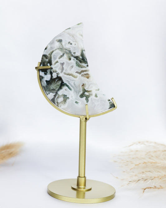 Moss Agate Moon With Stand #5