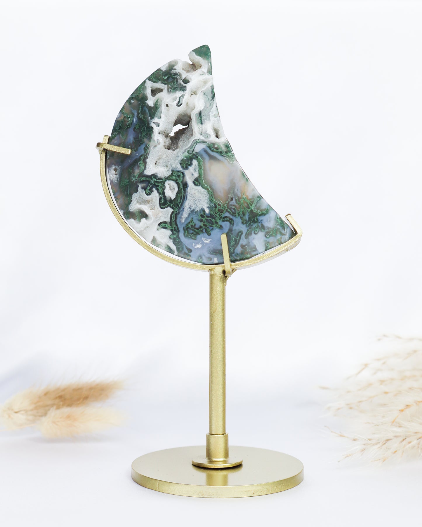 Moss Agate Moon With Stand #6