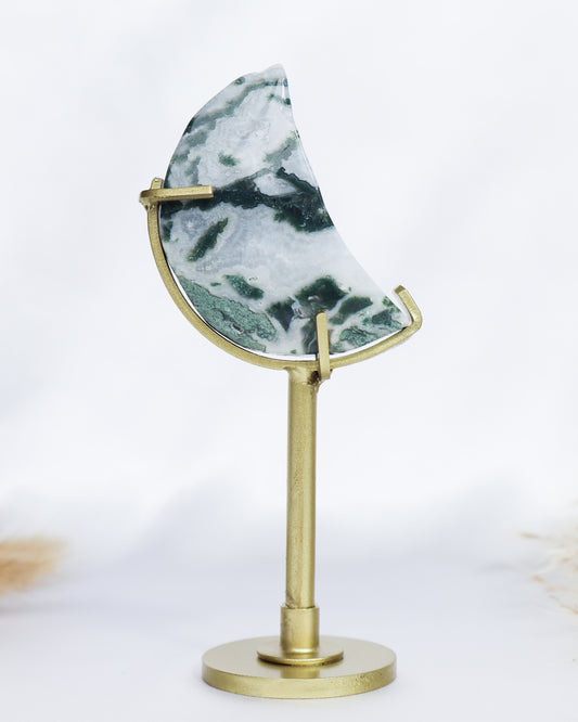 Moss Agate Moon With Stand #1