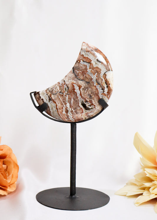 Sangria Lace Agate Moon on Stand #2