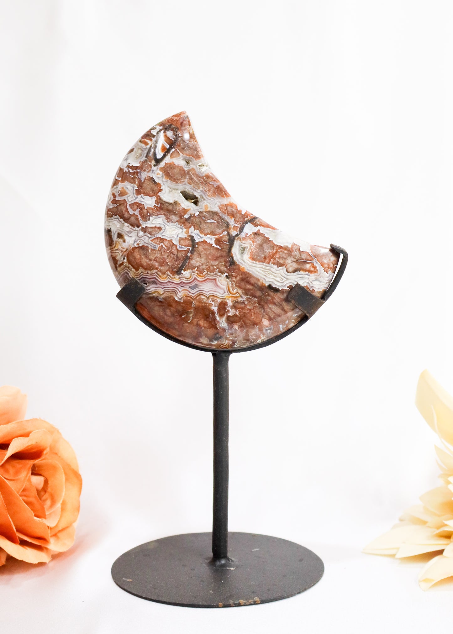 Sangria Lace Agate Moon on Stand #1
