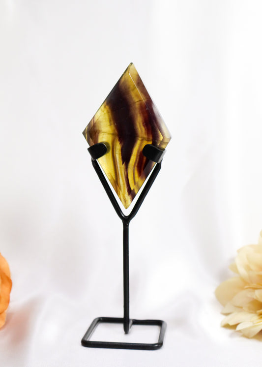 Rainbow Fluorite Diamond on Stand #1