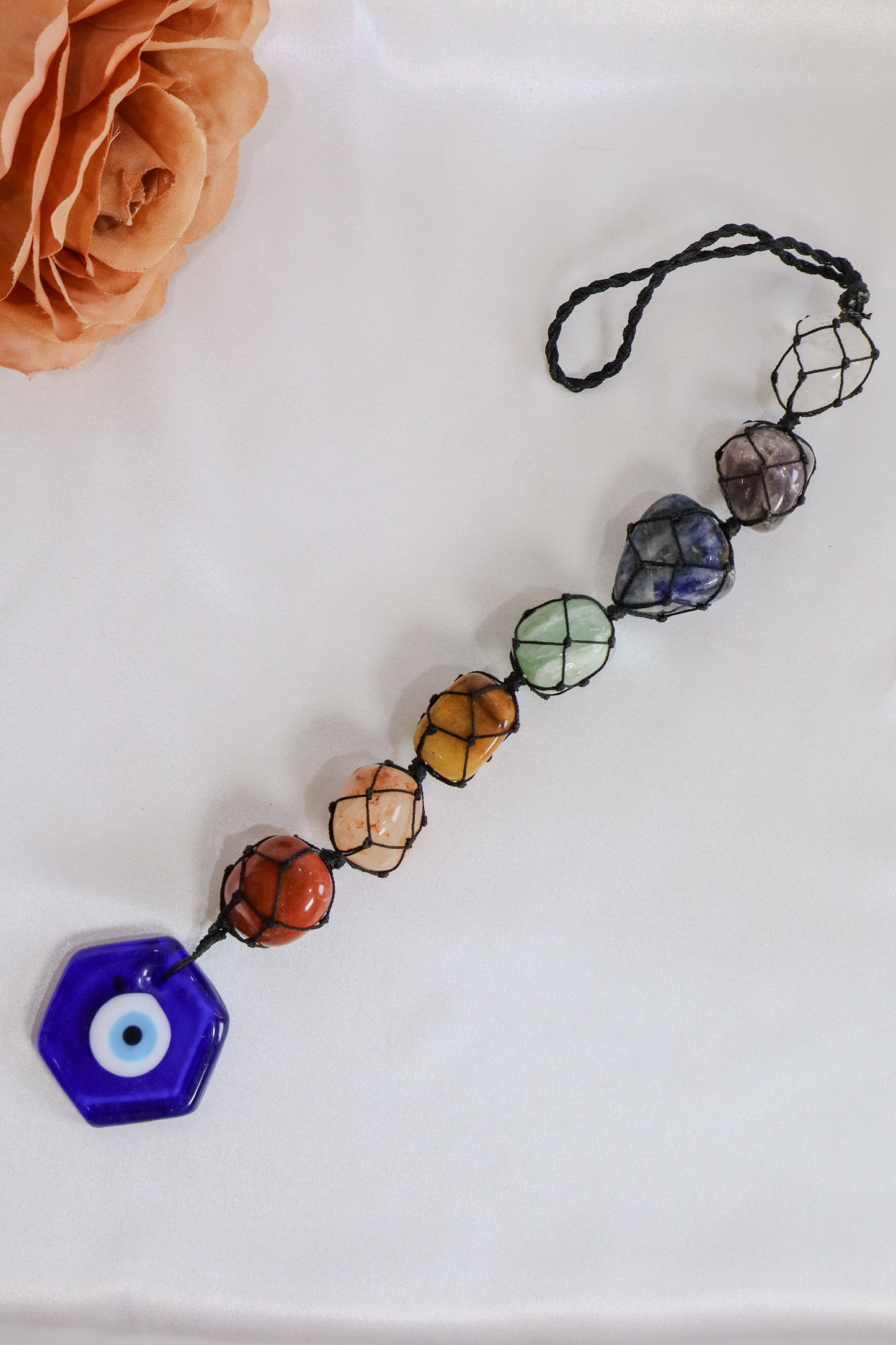 Seven Chakra Tumbled Wall/ Door Hanging With Evil Eye