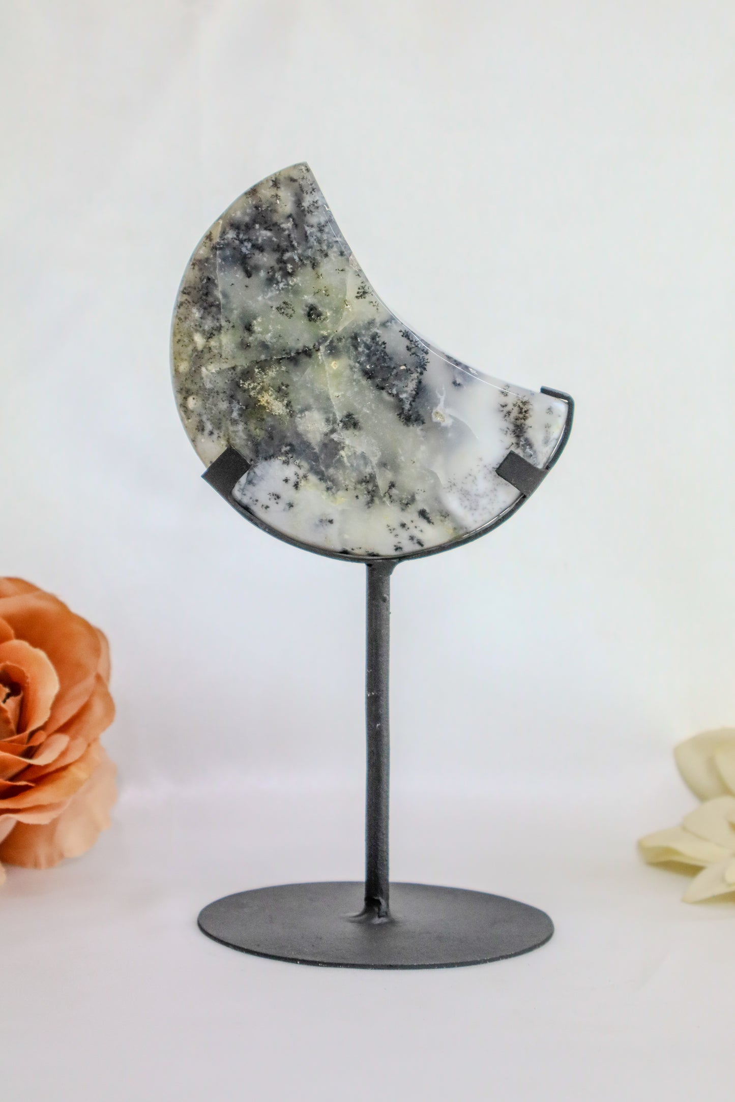 Dendritic Opal Moon on Stand #1