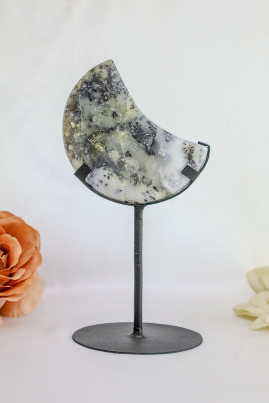 Dendritic Opal Moon on Stand #1