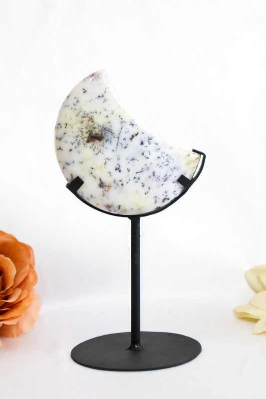 Dendritic Opal Moon on Stand #5