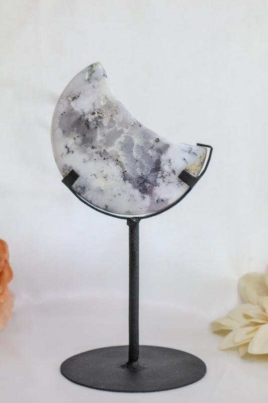 Dendritic Opal Moon on Stand #2