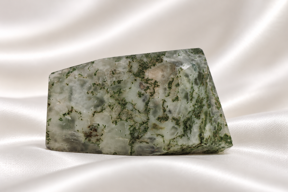 Optical Calcite with Moss Agate inclusions Freeform - RARE #4