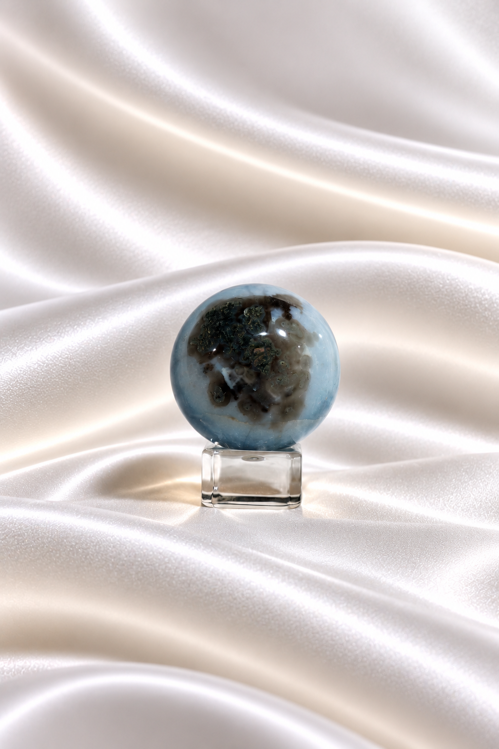 Blue Opal Sphere w/ Moss Agate Inclusions - RARE #21