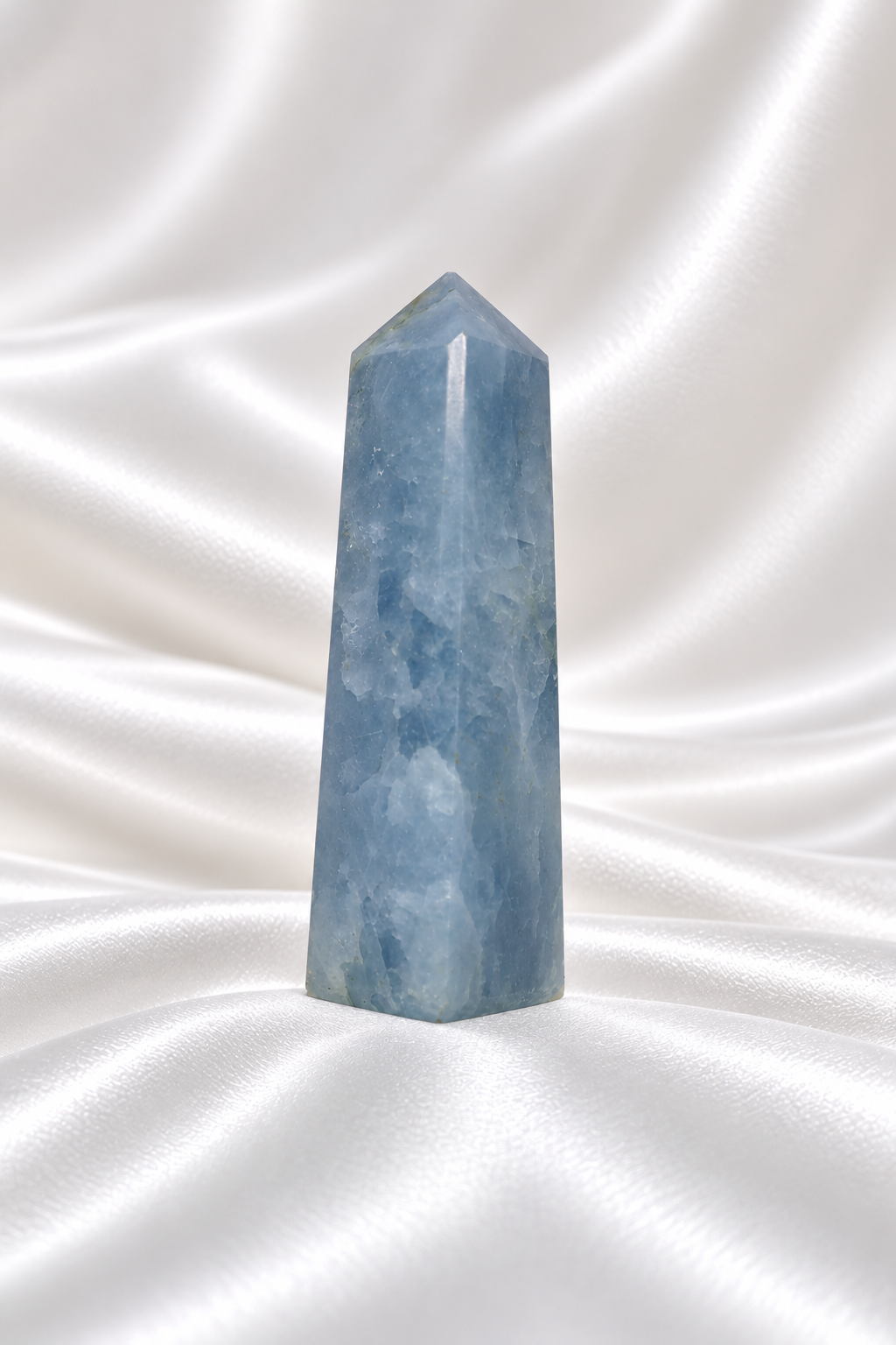 Blue Calcite Tower #4- Tip Little Chipped