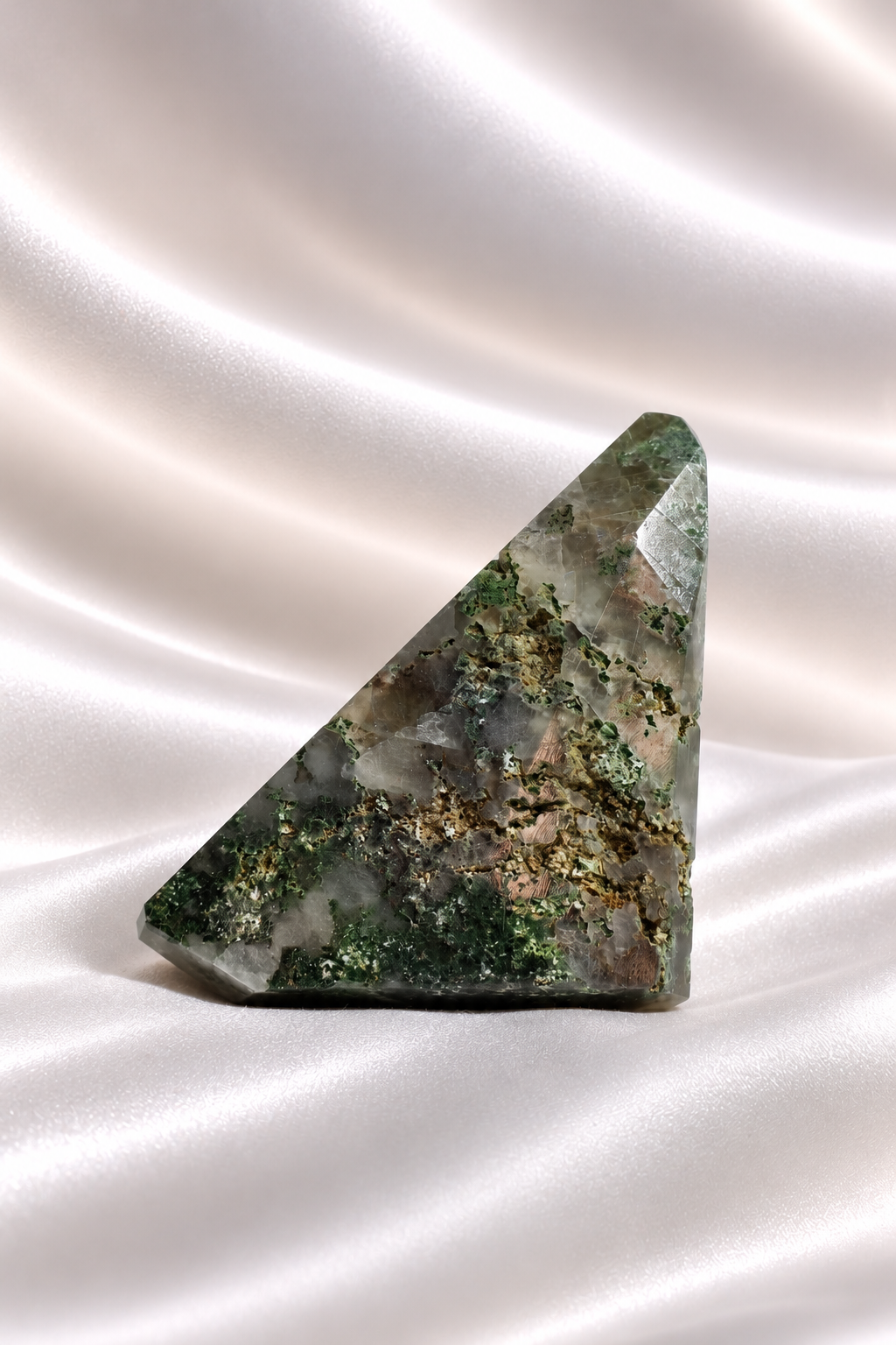 Optical Calcite with Moss Agate inclusions Freeform - RARE #1